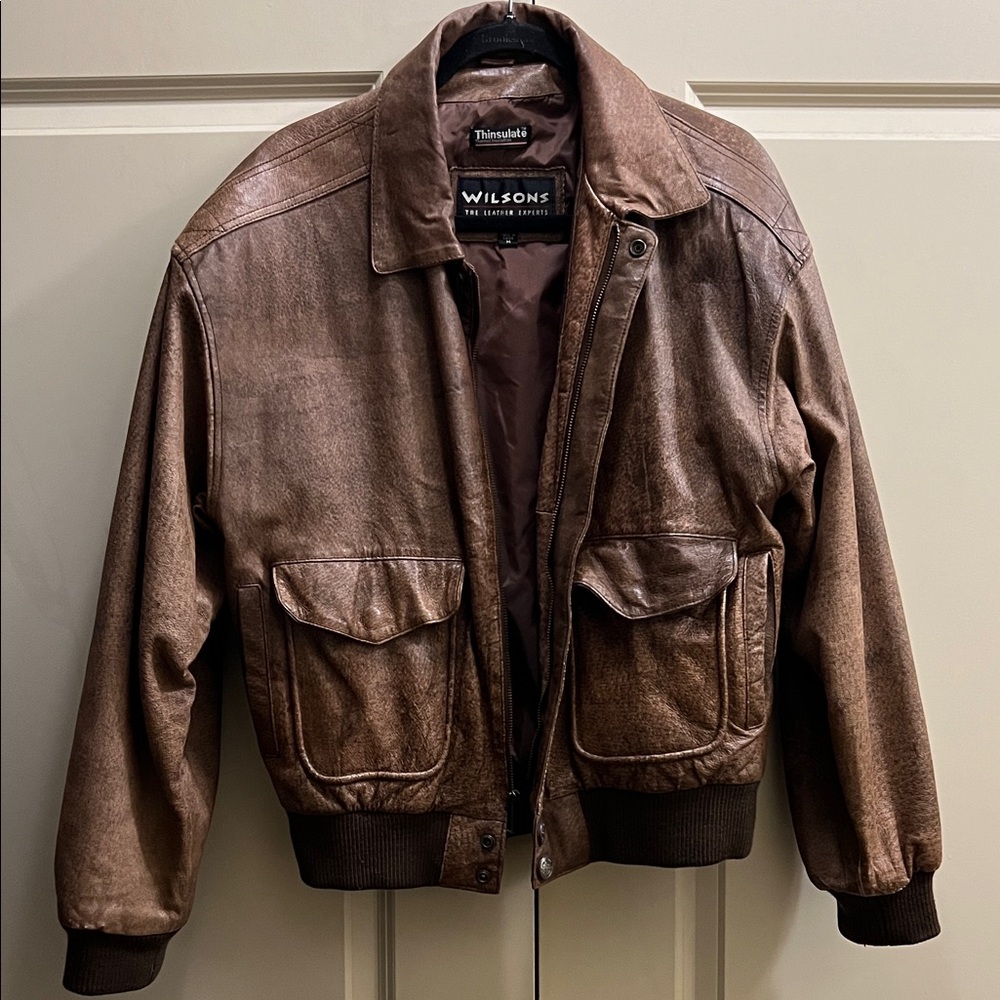 Unisex Wilsons Leather Dark Brown Bomber Jacket Size M
